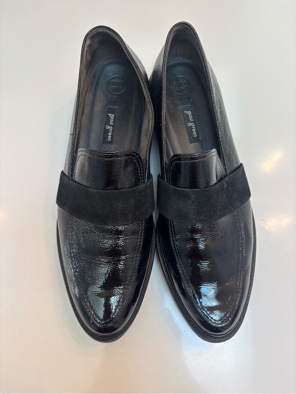 Paul Green Black Patent Leather Loafers with Suede Strap